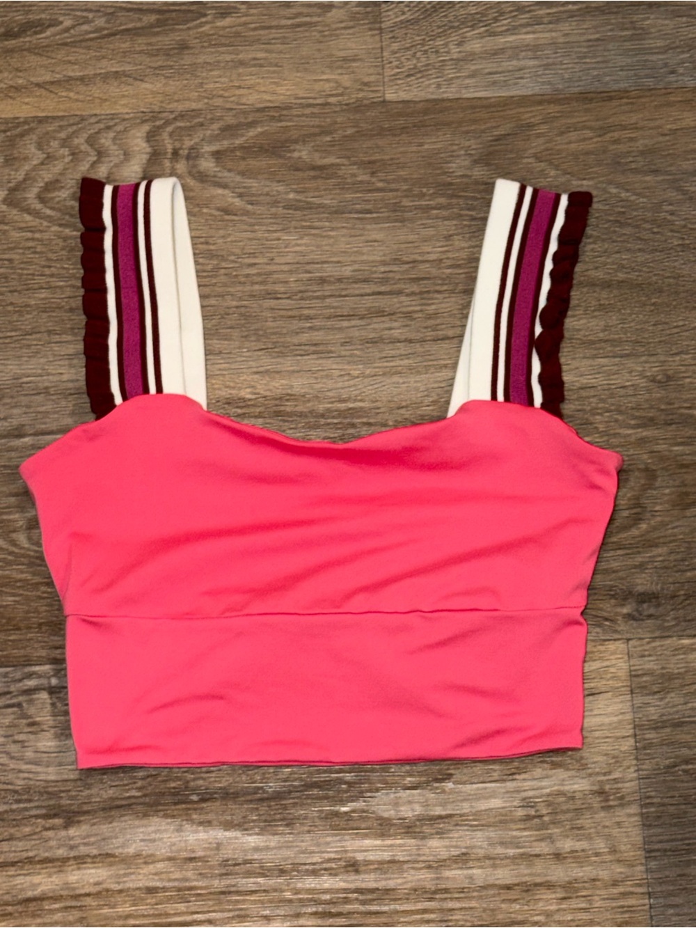 Free People Hot Pink Cropped Tank with Striped Ruffle Straps